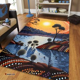 Australia Aboriginal Area Rug - Aboriginal River In Circle and Dot Painting Area Rug
