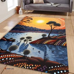 Australia Aboriginal Area Rug - Aboriginal River In Circle and Dot Painting Area Rug