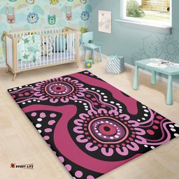 Australia Dot Painting Inspired Aboriginal Area Rug - Pink Flowers Aboriginal Dot Art Area Rug