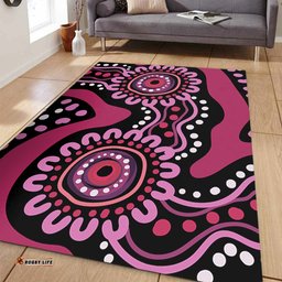 Australia Dot Painting Inspired Aboriginal Area Rug - Pink Flowers Aboriginal Dot Art Area Rug