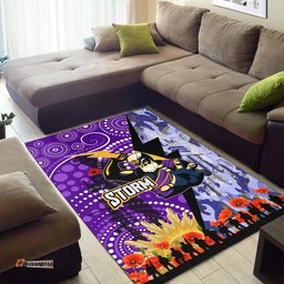Melbourne Storm Anzac Aboriginal Inspired Area Rug - Melbourne Storm with Remembrance Day Poppy Flower Area Rug