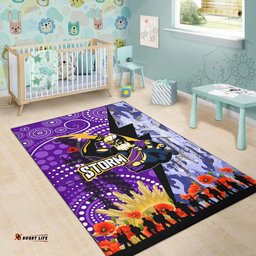 Melbourne Storm Anzac Aboriginal Inspired Area Rug - Melbourne Storm with Remembrance Day Poppy Flower Area Rug
