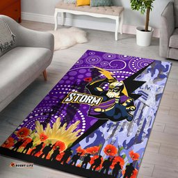 Melbourne Storm Anzac Aboriginal Inspired Area Rug - Melbourne Storm with Remembrance Day Poppy Flower Area Rug