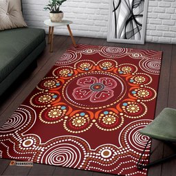 Australia Aboriginal Inspired Area Rug - Aboriginal Inspired Dot Art Painting With Red Poppy Flower