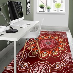 Australia Aboriginal Inspired Area Rug - Aboriginal Inspired Dot Art Painting With Red Poppy Flower