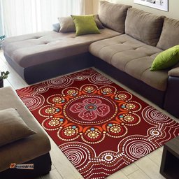 Australia Aboriginal Inspired Area Rug - Aboriginal Inspired Dot Art Painting With Red Poppy Flower