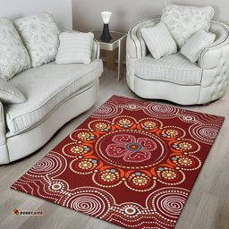 Australia Aboriginal Inspired Area Rug - Aboriginal Inspired Dot Art Painting With Red Poppy Flower