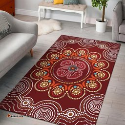 Australia Aboriginal Inspired Area Rug - Aboriginal Inspired Dot Art Painting With Red Poppy Flower