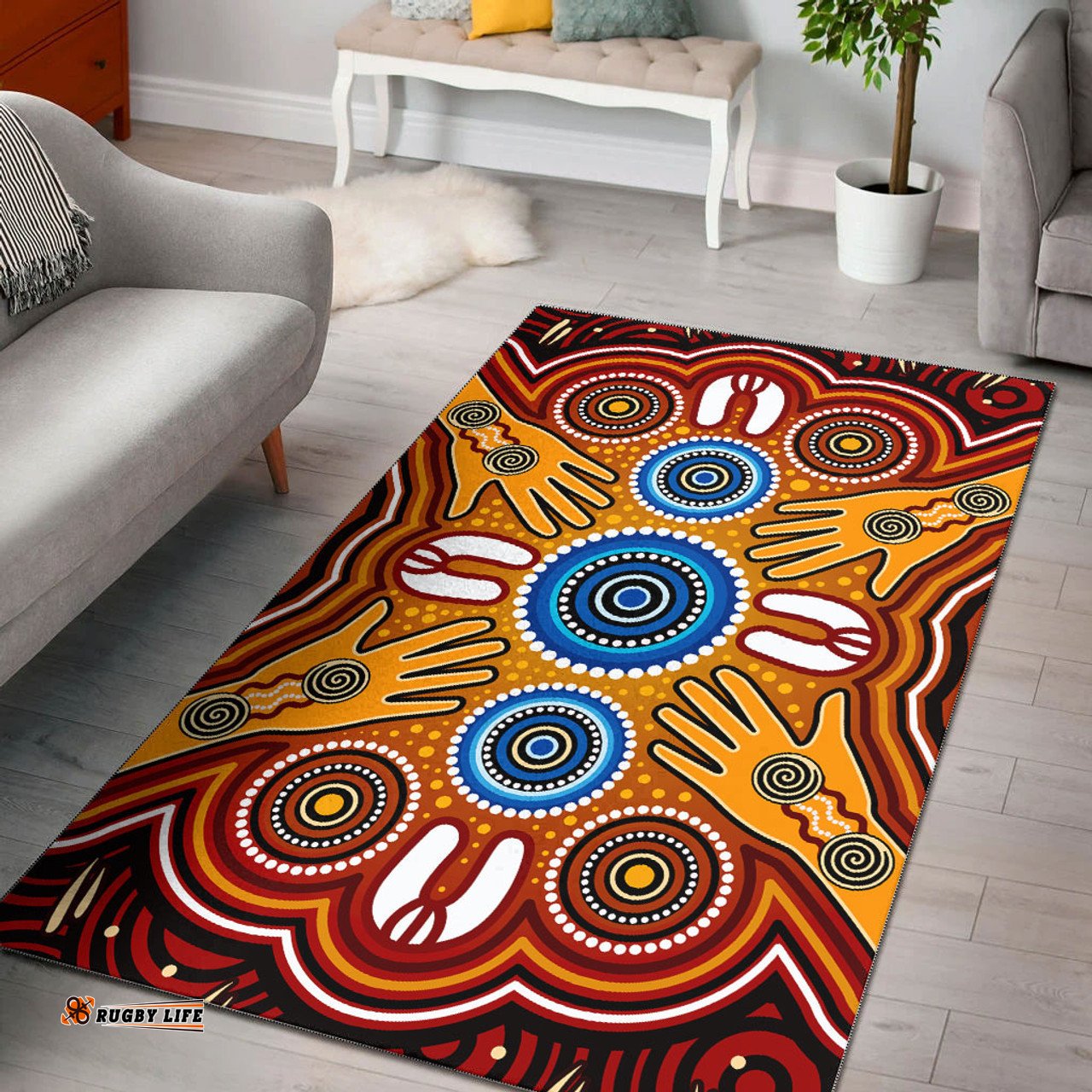 Australia Aboriginal Inspired Area Rug - Aboriginal Inspired dot art painting Meeting and unity concept