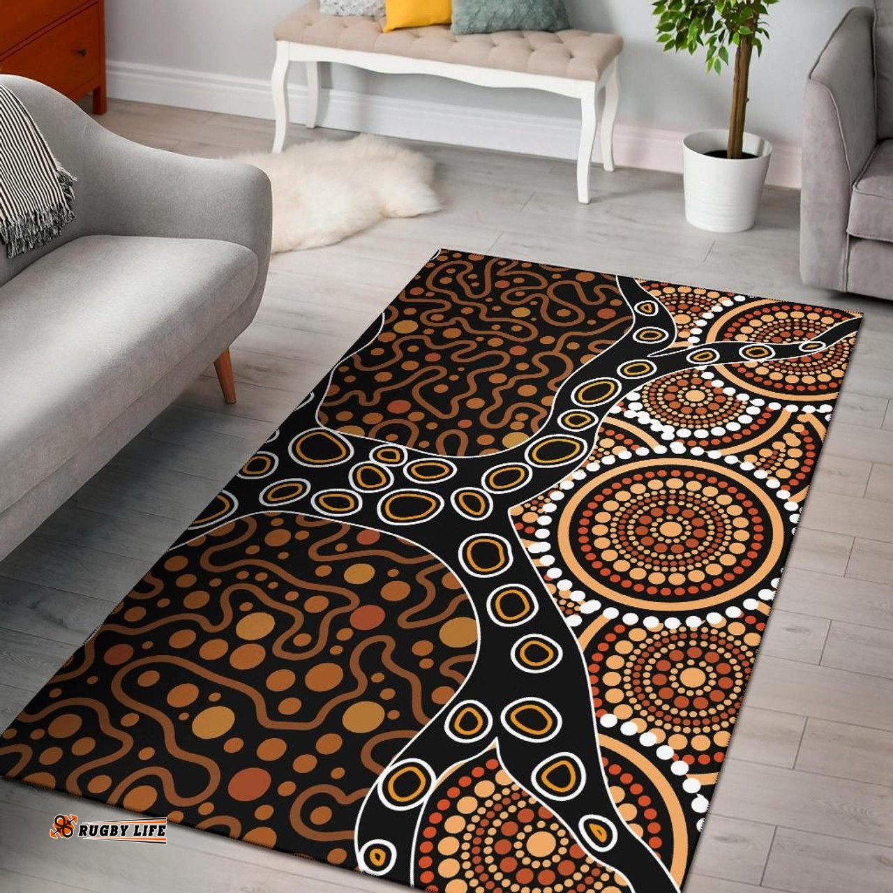 Australia Aboriginal Inspired Area Rug - Aboriginal Inspired Dot Art Painting With Tree