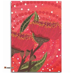 Australia Aboriginal Area Rug - Red Aboriginal Art With Eucalyptus Flowers Area Rug