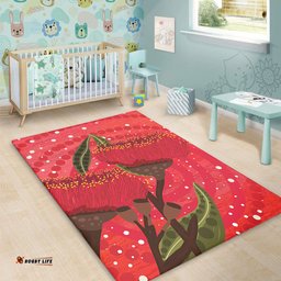 Australia Aboriginal Area Rug - Red Aboriginal Art With Eucalyptus Flowers Area Rug