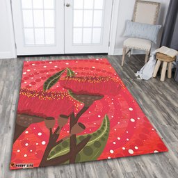 Australia Aboriginal Area Rug - Red Aboriginal Art With Eucalyptus Flowers Area Rug