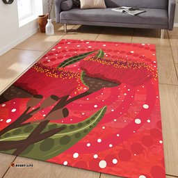 Australia Aboriginal Area Rug - Red Aboriginal Art With Eucalyptus Flowers Area Rug