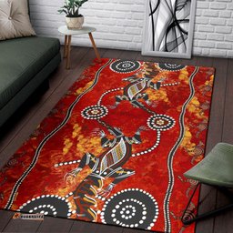 Australia Aboriginal Inspired Area Rug - Crocodile And Kangaroo Aboriginal Art