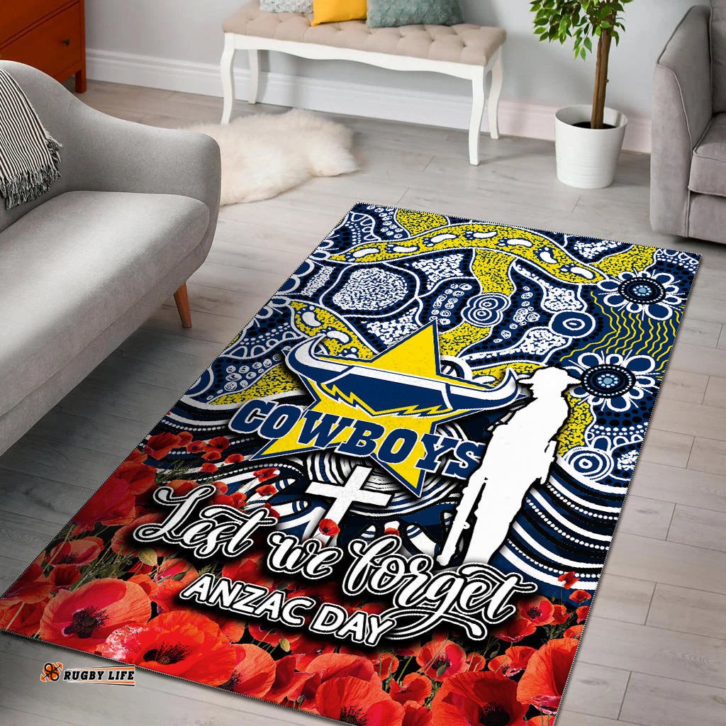 Cowboys Area Rug ANZAC Day Poppy Flowers With Aboriginal