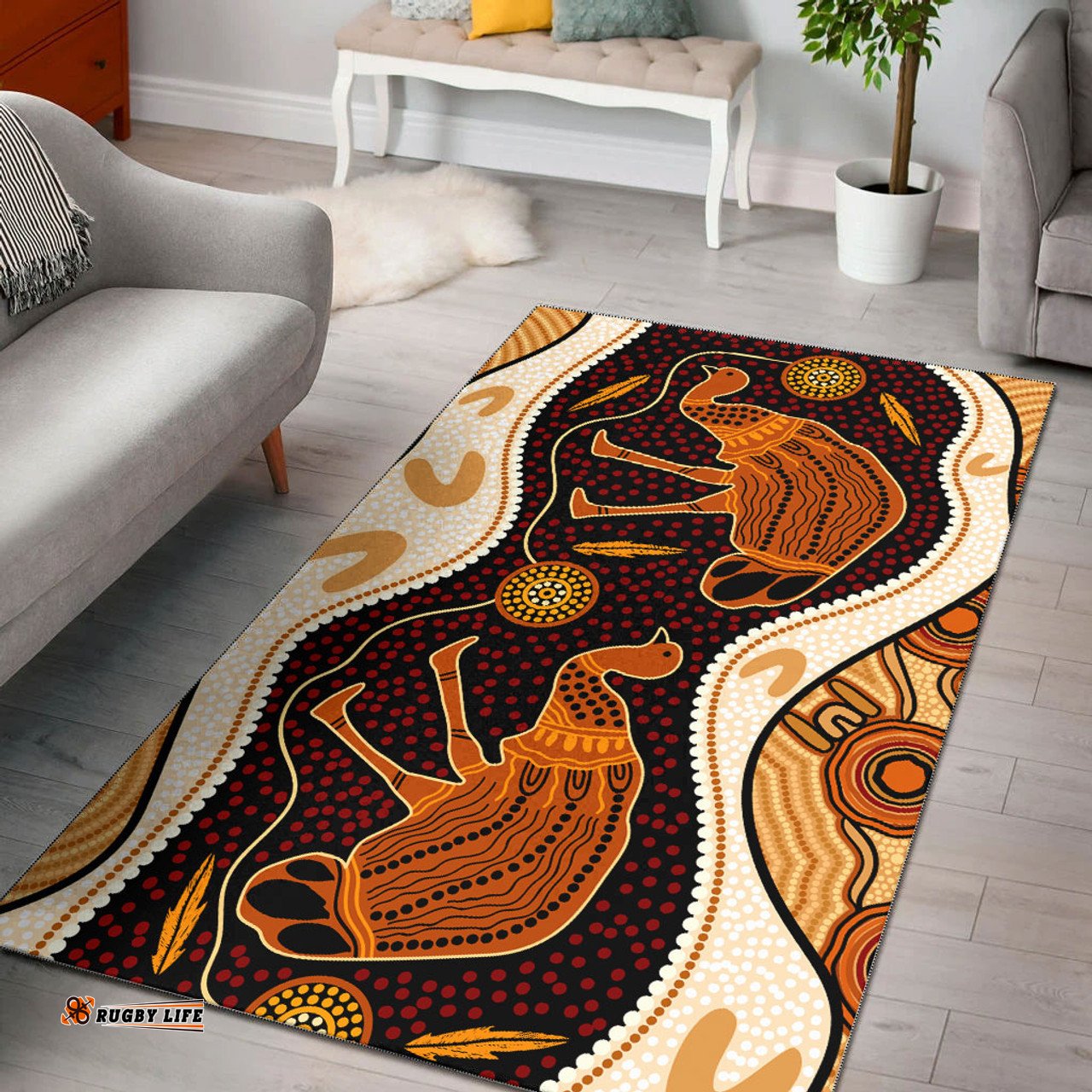 Australia Aboriginal Inspired Area Rug - Emu Aboriginal Inspired Painting Art