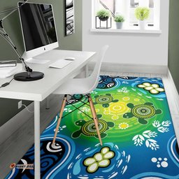 Australia Aboriginal Inspired Area Rug - Indigenous Green Turtles