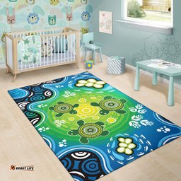 Australia Aboriginal Inspired Area Rug - Indigenous Green Turtles