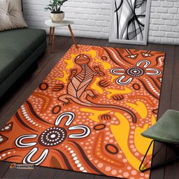 Australia Aboriginal Inspired Area Rug - Orange Lizard Aboriginal Inspired Dot Painting Style