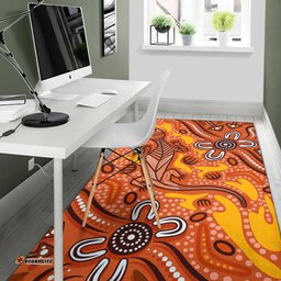 Australia Aboriginal Inspired Area Rug - Orange Lizard Aboriginal Inspired Dot Painting Style