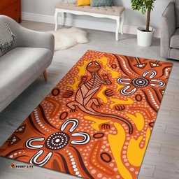 Australia Aboriginal Inspired Area Rug - Orange Lizard Aboriginal Inspired Dot Painting Style