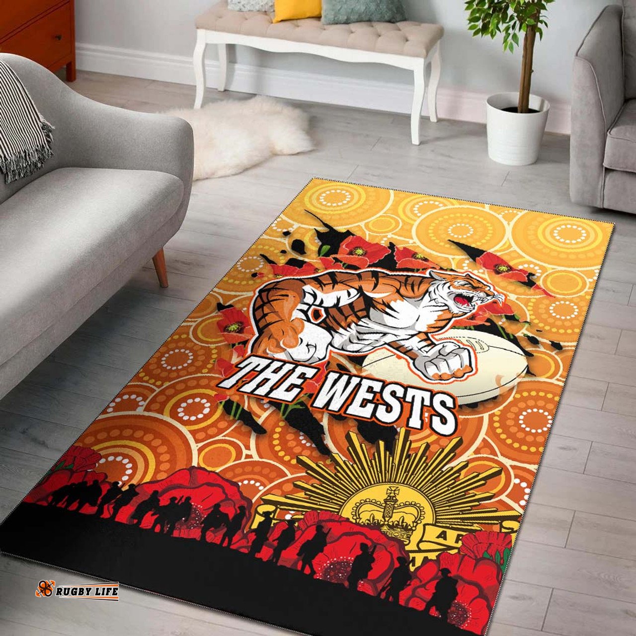 Sydney Roosters Anzac Area Rug - Anzac Aboriginal Inspired with Poppy Flower Area Rug