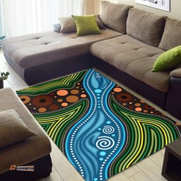 Australia Aboriginal Inspired Area Rug - Aboriginal Inspired Landscape Illustration of forest, river and land