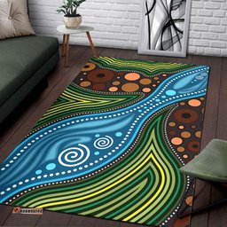 Australia Aboriginal Inspired Area Rug - Aboriginal Inspired Landscape Illustration of forest, river and land