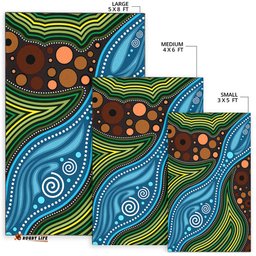Australia Aboriginal Inspired Area Rug - Aboriginal Inspired Landscape Illustration of forest, river and land