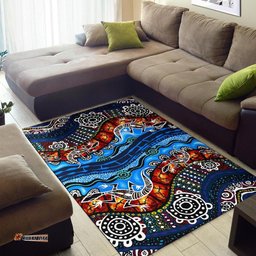 Australia Area Rug - Aboriginal Inspired Lizard Dot Painting Blue Wave