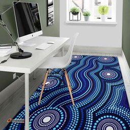 Australia Aboriginal Inspired Area Rug - Dot art Aboriginal Inspired blue background