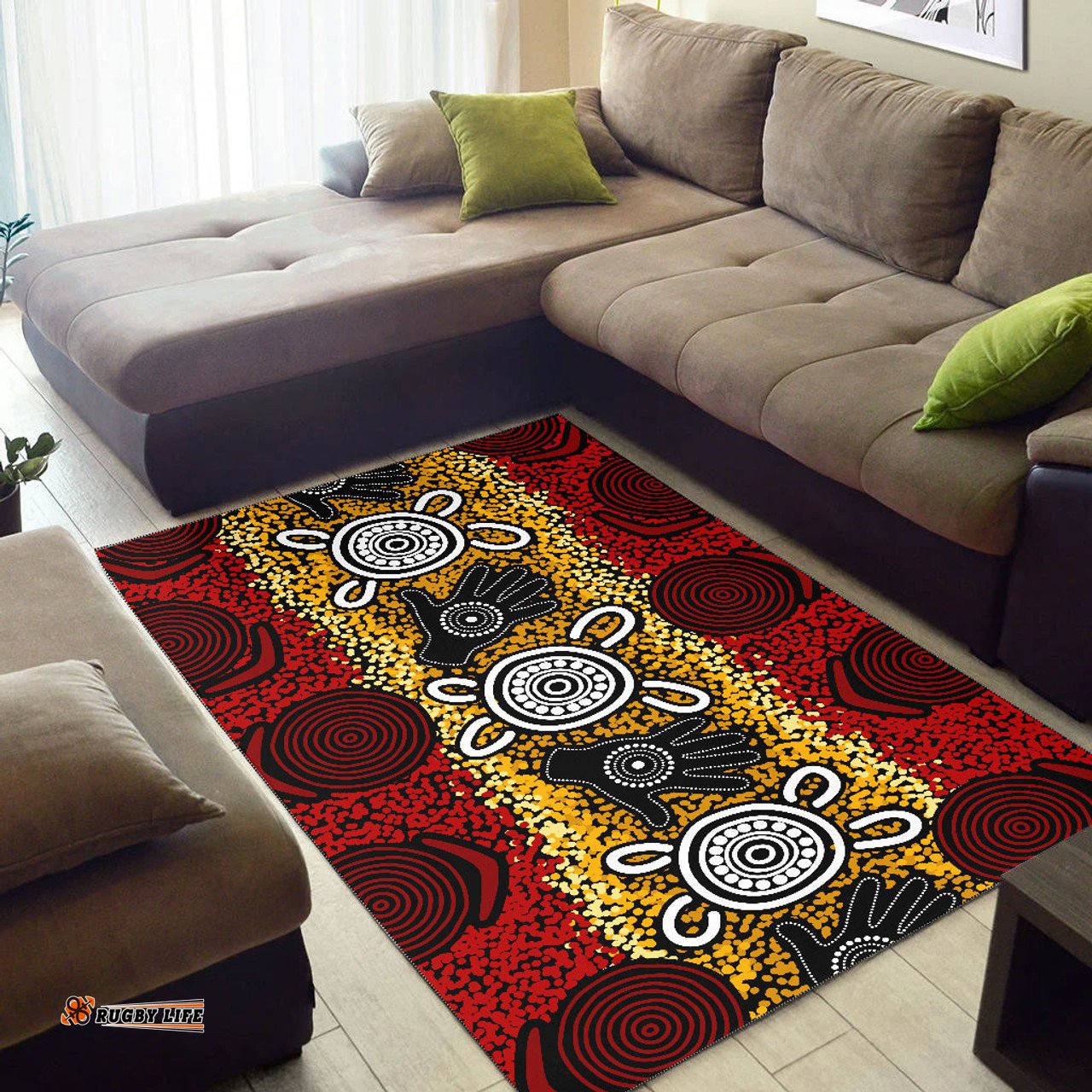 Australia Aboriginal Inspired Area Rug - Aboriginal Inspired hand print artwork