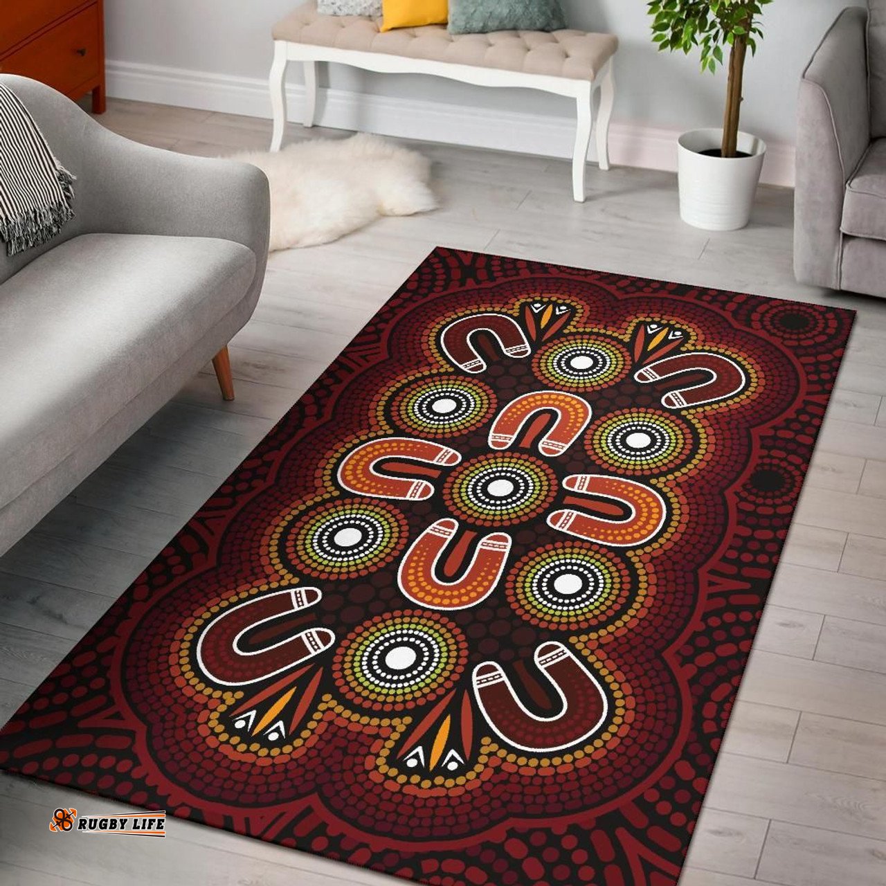 Australia Aboriginal Inspired Area Rug - Dot Art Painting Flowers Rug