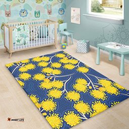 Australia Flowers Aboriginal Area Rug - Yellow Wattle Flowers With Aboriginal Dot Art Area Rug