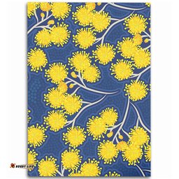 Australia Flowers Aboriginal Area Rug - Yellow Wattle Flowers With Aboriginal Dot Art Area Rug