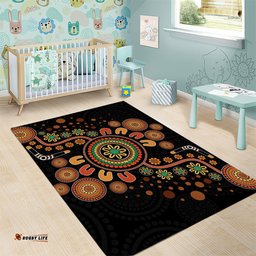 Aboriginal Dots Art Painting With Boomerang Area Rug
