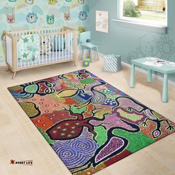 Australia Aboriginal Inspired Area Rug - Aboriginal Inspired Dot Art Painting With Animals