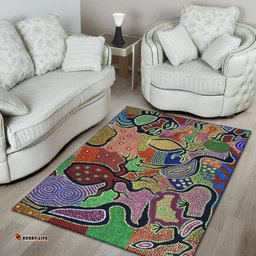 Australia Aboriginal Inspired Area Rug - Aboriginal Inspired Dot Art Painting With Animals