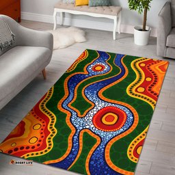 Australia Aboriginal Inspired Area Rug - Aboriginal Inspired dot art vector background with river