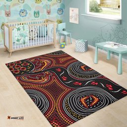 Australia Aboriginal Inspired Area Rug - Indigenous dot art kangaroo background