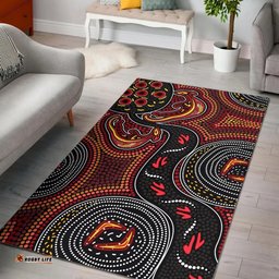 Australia Aboriginal Inspired Area Rug - Indigenous dot art kangaroo background