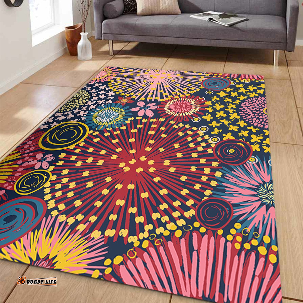 Australia Blooming Bright Flowers Area Rug - Blooming Bright Flowers Meadow Seamless Art Inspired Area Rug