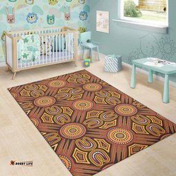 Australia Aboriginal Inspired Area Rug - Brown Color Aboriginal Connection Style Of Dot Painting