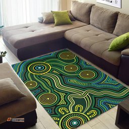 Australia Aboriginal Inspired Area Rug - Green Circle Aboiginal Inspired Dot Painting Style
