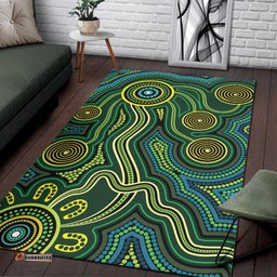 Australia Aboriginal Inspired Area Rug - Green Circle Aboiginal Inspired Dot Painting Style