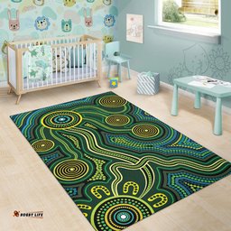 Australia Aboriginal Inspired Area Rug - Green Circle Aboiginal Inspired Dot Painting Style