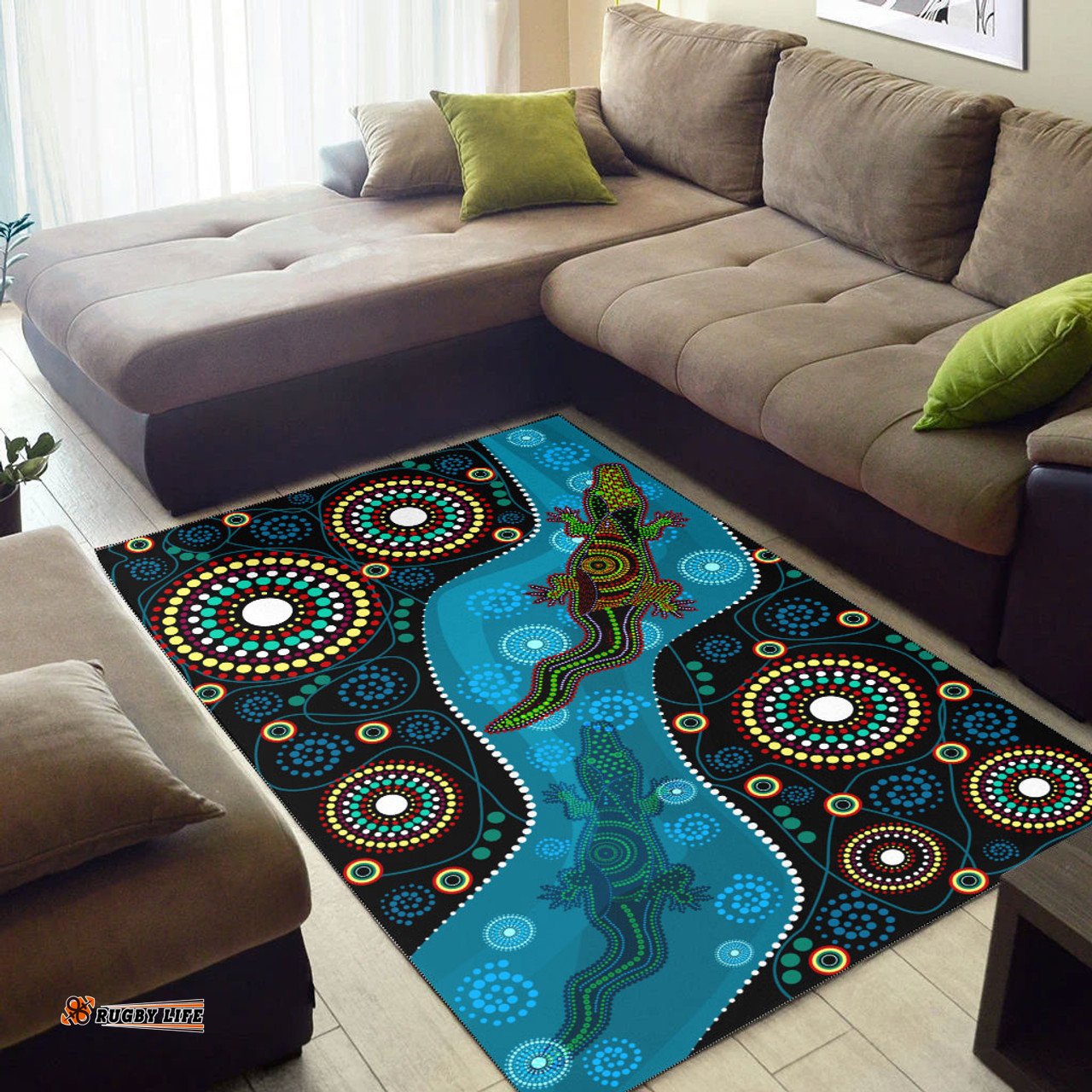 Australia Aboriginal Inspired Area Rug - Aboriginal Inspired Dreamtime Crocodile