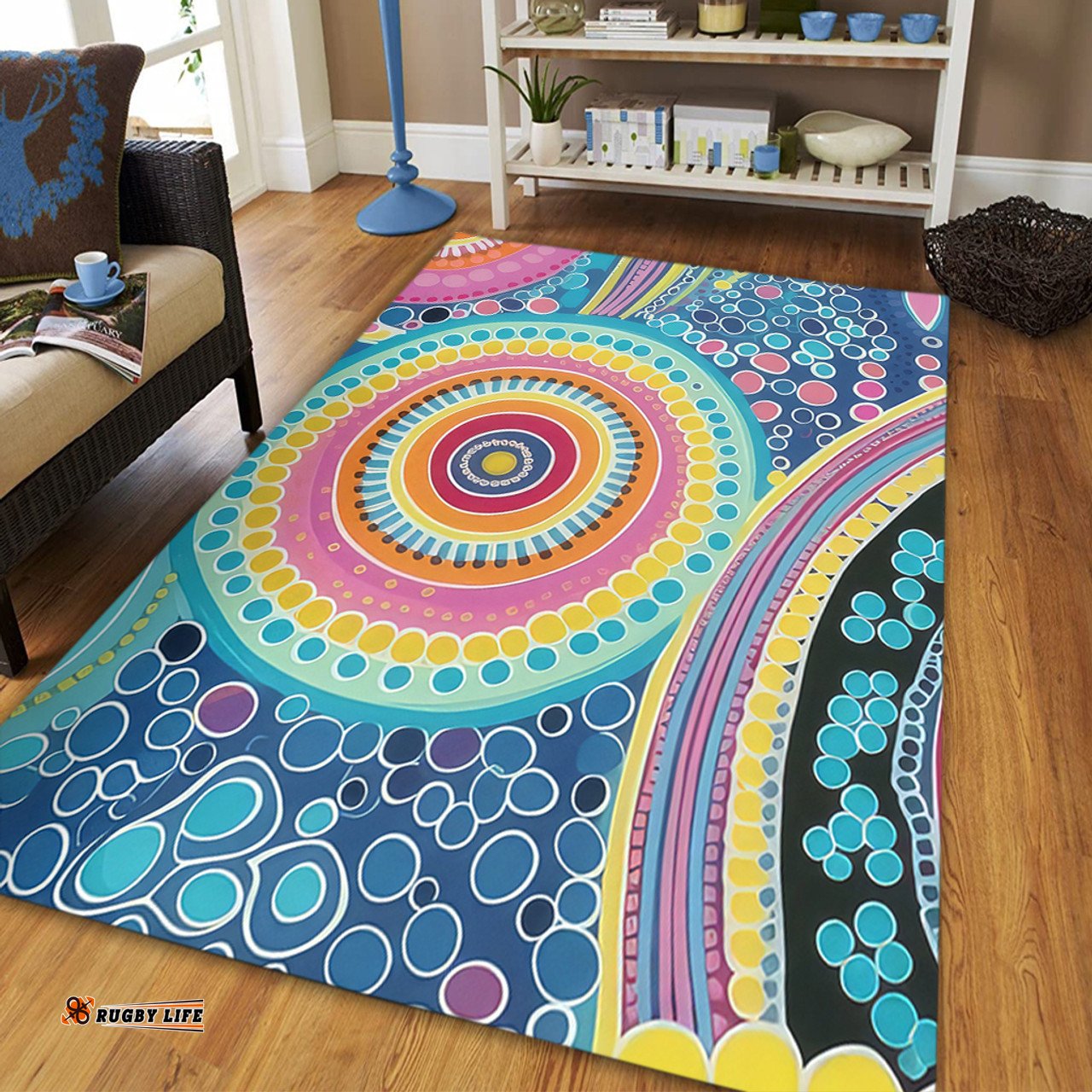 Australia Aboriginal Area Rug - Dots Pattern And Vivid Pastel Colours Area Rug