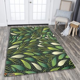 Australia Aboriginal Area Rug - Green Bush Leaves Seamless Area Rug